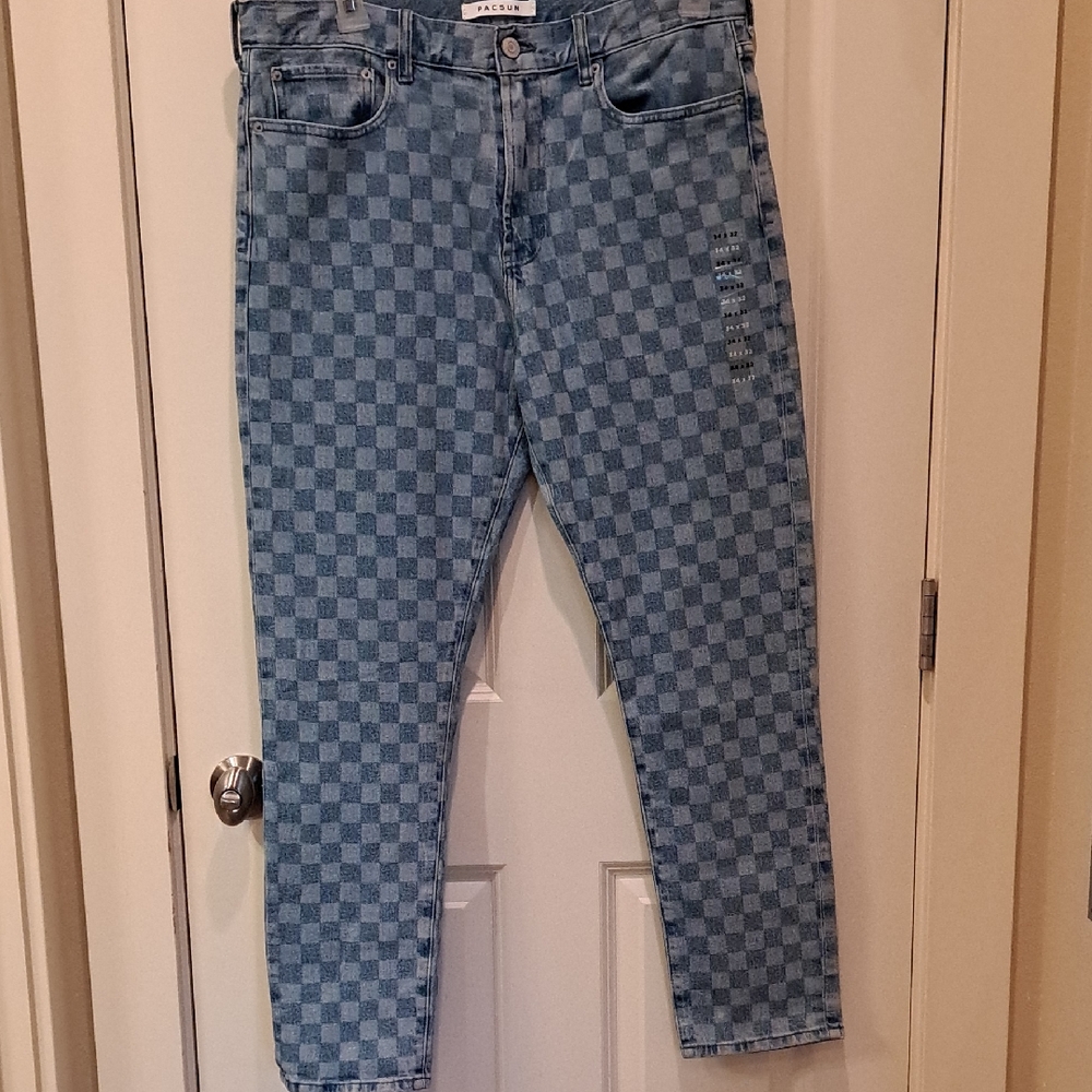 PacSun Blue Checkered Slim Jeans
